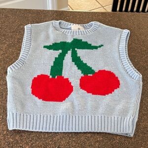 COLLISION Ladies Blue Cherry Knit Sleeveless Sweater-8